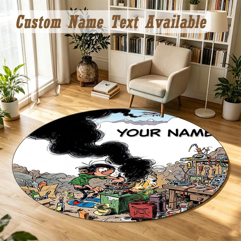 Gaston Lagaffe Personalized Round Rug Support Custom Name, Soft Home Decor Mat
