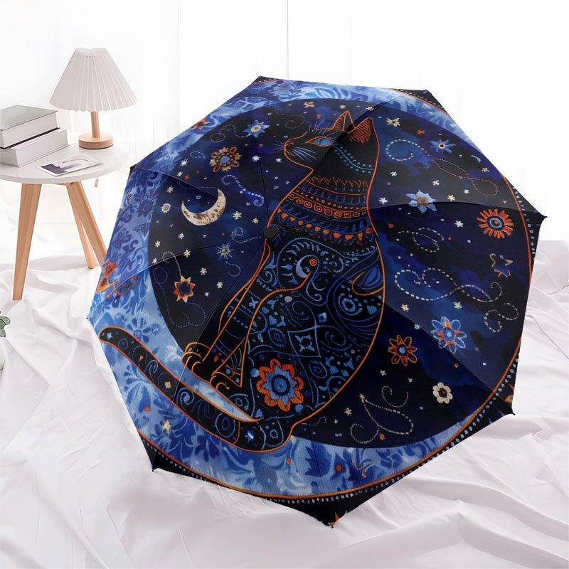 Starry Night Cat Round Rug: Celestial Patterns for Cozy SpacesUmbrella with Cute Design, Portable 3-Fold Compact Umbrella for Men & Women, Valentine's