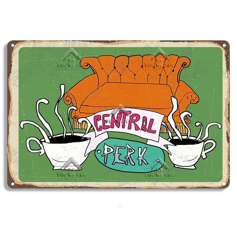 Central Perk Friends Kaffee, Vintage Metallblechschild, Dekorative Plakette, Retro Schild Cafe Küche Wohnzimmer Bar Poster, UW83
