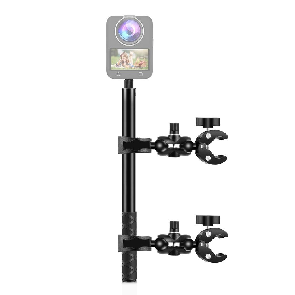PULUZ Bike Camera Mount 150cm Extended Selfie Stick with Quick Release and Two Sturdy Double Clamps for Stable Compatible with Action Ace GoPro HERO12