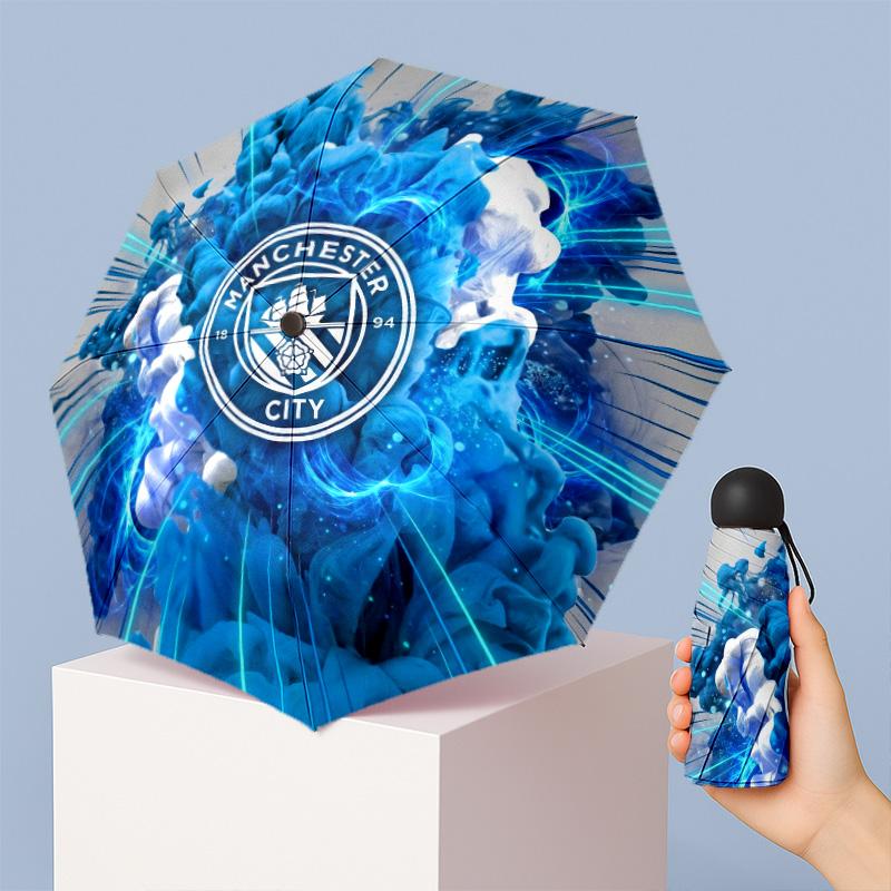 Manchester City Pattern Printed Mini 5 Folds 8 Ribs Compact Umbrella Windproof Waterproof Lightweight Portable Folding