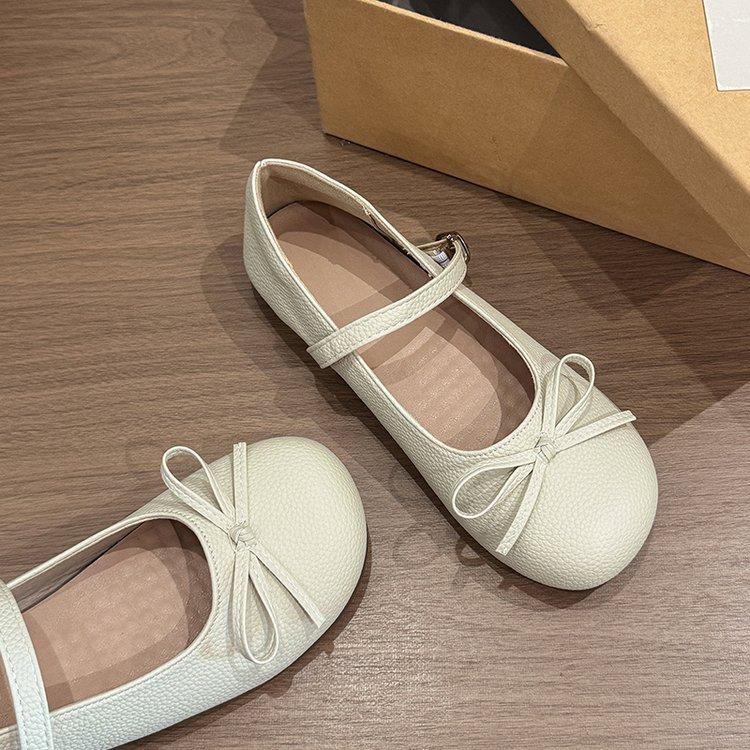 Mary Jane round head small leather shoes women's 2025 autumn new thick-soled shallow mouth versatile skirt French bow single shoes