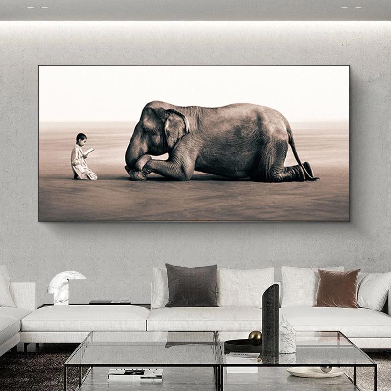 Buddha Zen Modern Black and White Elephant Pictures Canvas Painting Prints and Posters Living Room Office Wall Art Home Decor No Frame
