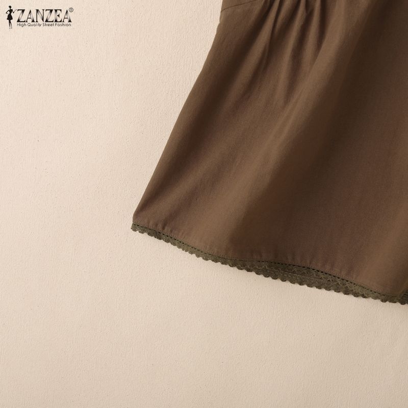 ZANZEA T-shirts Femininas Casuais de Verão de Manga Curta e Cor Sólida com Decote Redondo