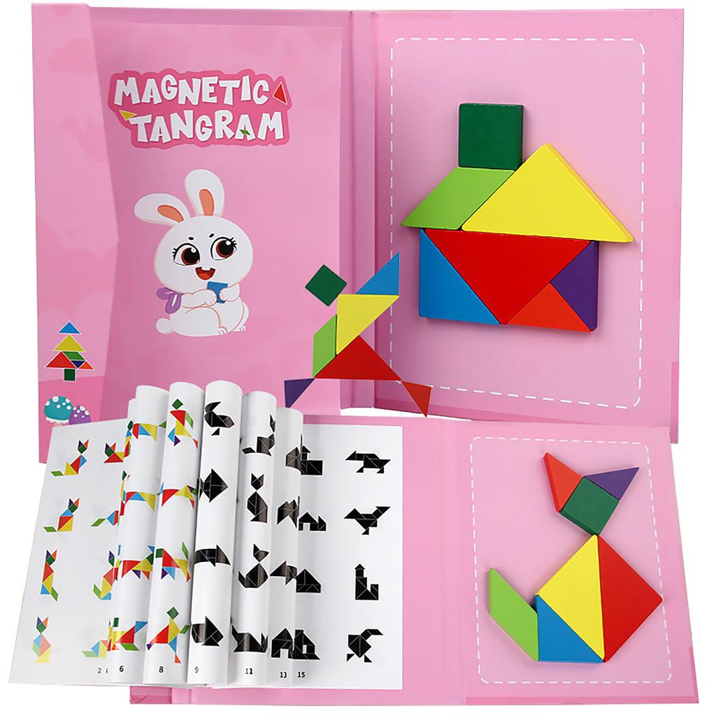 Wooden Magnetic Tangram Puzzle Book Educational Toys For Children Baby Kid Portable Learning Intelligence