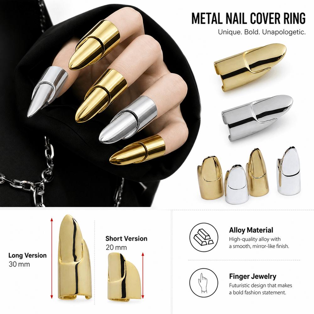 Fingertip Cover Nail Cover Ring Gold or Silver Fingernail Ring Gifts Finger Ring for Men and Women