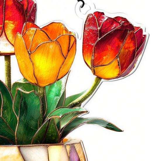 Tulip And Book Sun Catcher Acrylic Flower Suncatcher Window Hanging Decoration for Home Living Room Bedroom Outdoor Decor