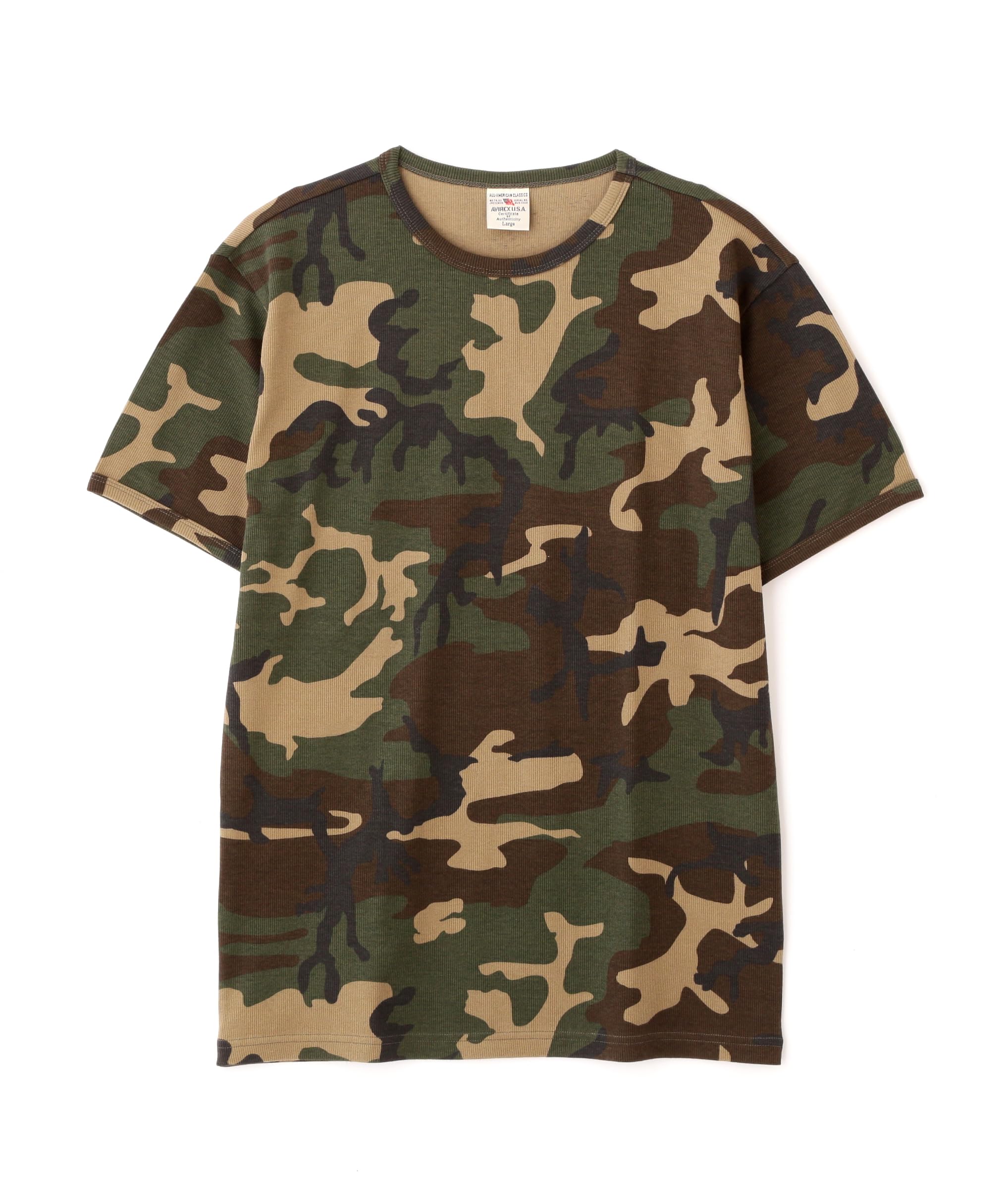 AVIREX DAILY RIB SHORT SLEEVE CREW NECK T-SHIRT(WEB Exclusive) CAMOUFLAGE 783-5934016 men s XL olive camouflage
