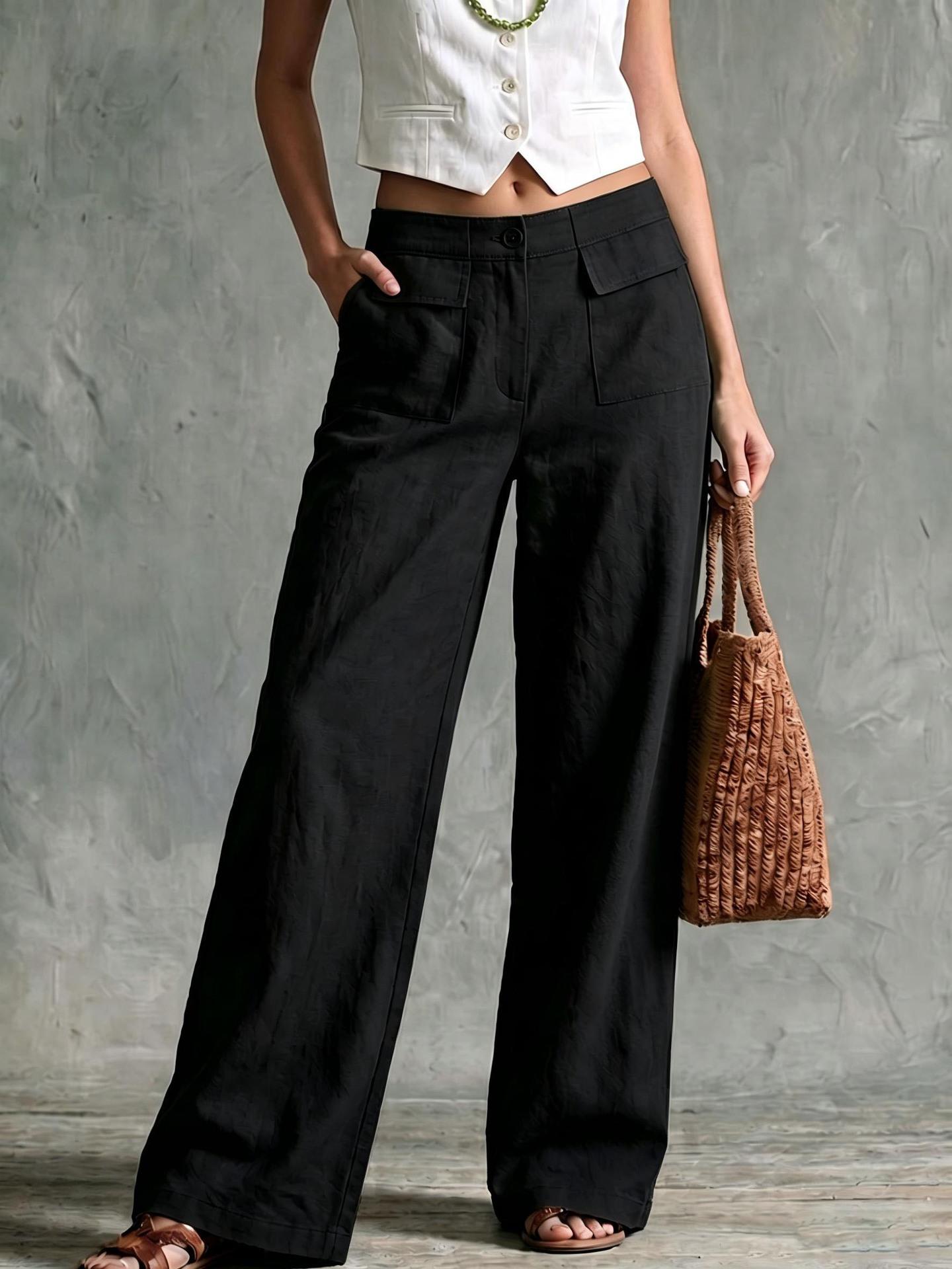 Women Summer Loose Wide Leg Casual Long Pants S чёрный