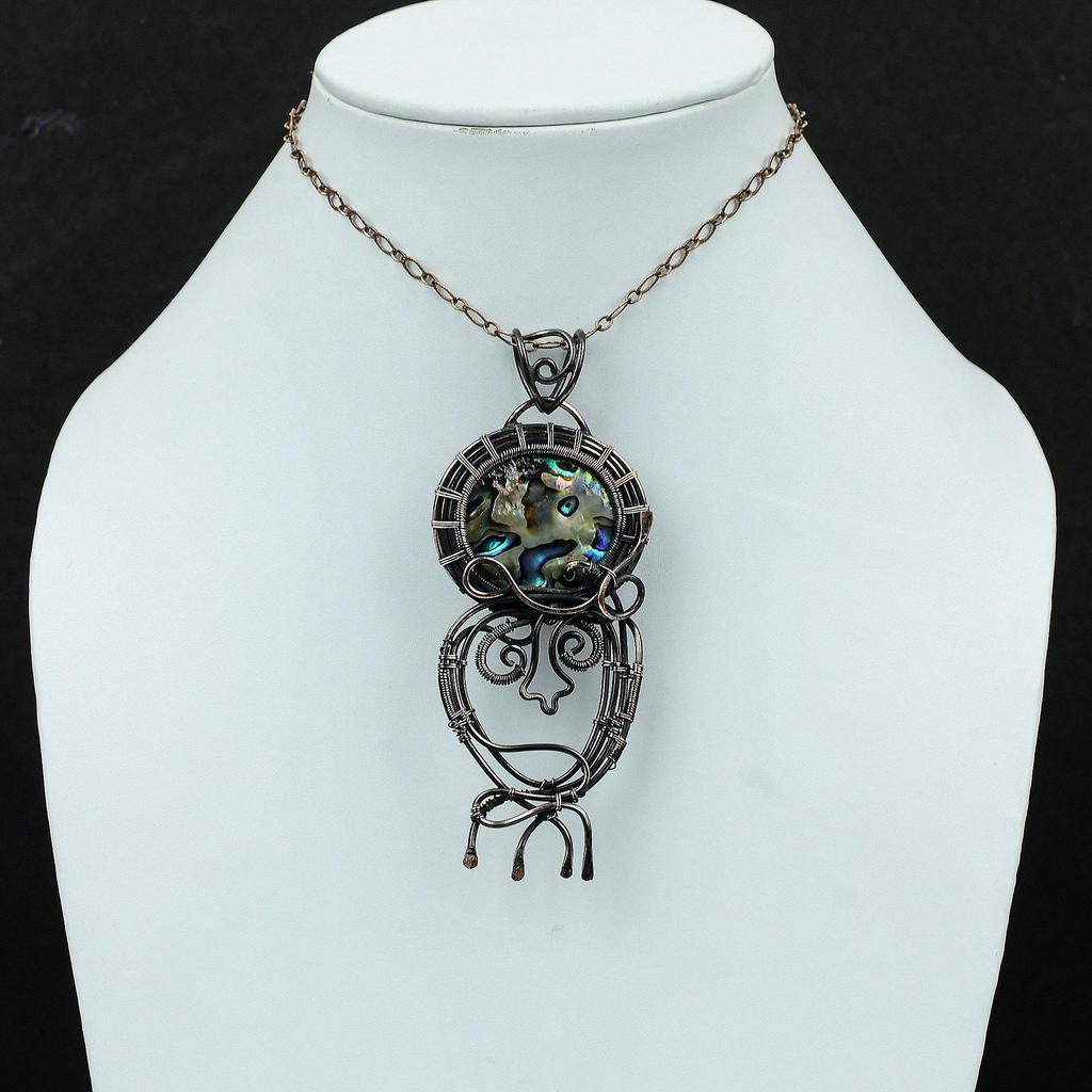 Abalone Shell Pendant Copper Wire Wrapped Pendant Abalone Shell Jewelry Handmade Gemstone Pendant Wedding Gift Wonderful Copper Wire Jewelry