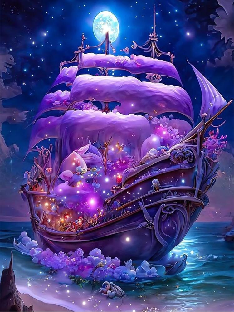 5D DIY Malowanie Diamentowe Wymarzony Kwiat i Trawa Łódź Krajobraz Księżyc Mozaika Krajobraz Haft Krzyżykowy Dekoracja Domu