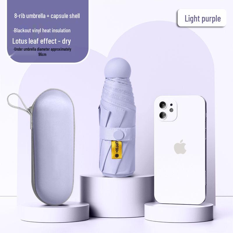Lätt UV-skyddande Kapselparaply - Bärbart Dubbelanvändningssolskydd för Kvinnor, Soliga och Regniga Dagar