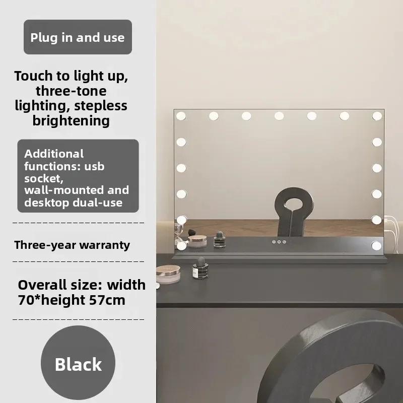 Large Size LED Tabletop Makeup Mirror with Lights Influencer Style for Home/Dorm Bedroom Desktop High-End Feel Dressing Mirror