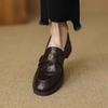 Leather camellia lazy loafers women's 2025 new autumn retro British one-pedal small leather shoes single shoe trend