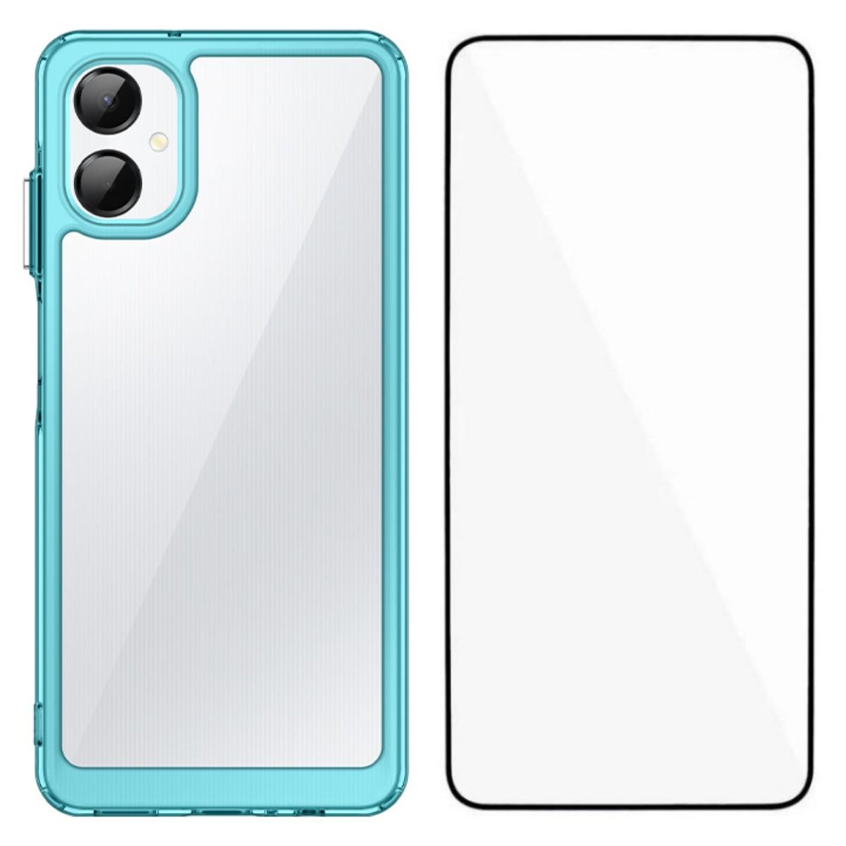 

Для Samsung Galaxy A06 5G Чехол для телефона WANLONFENG Серия XC ТПУ Акриловая крышка с закаленным стеклом (Большое отверстие для линзы) Transparent Blue