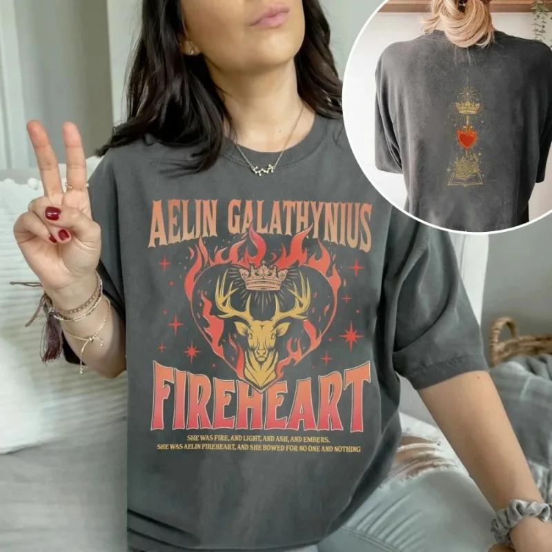 Women Aelin Letter Printed Unisex Tops Throne of Glass Fan Comfort Breathable TShirt Casual Short Sleeves Oneck Top Streetwear