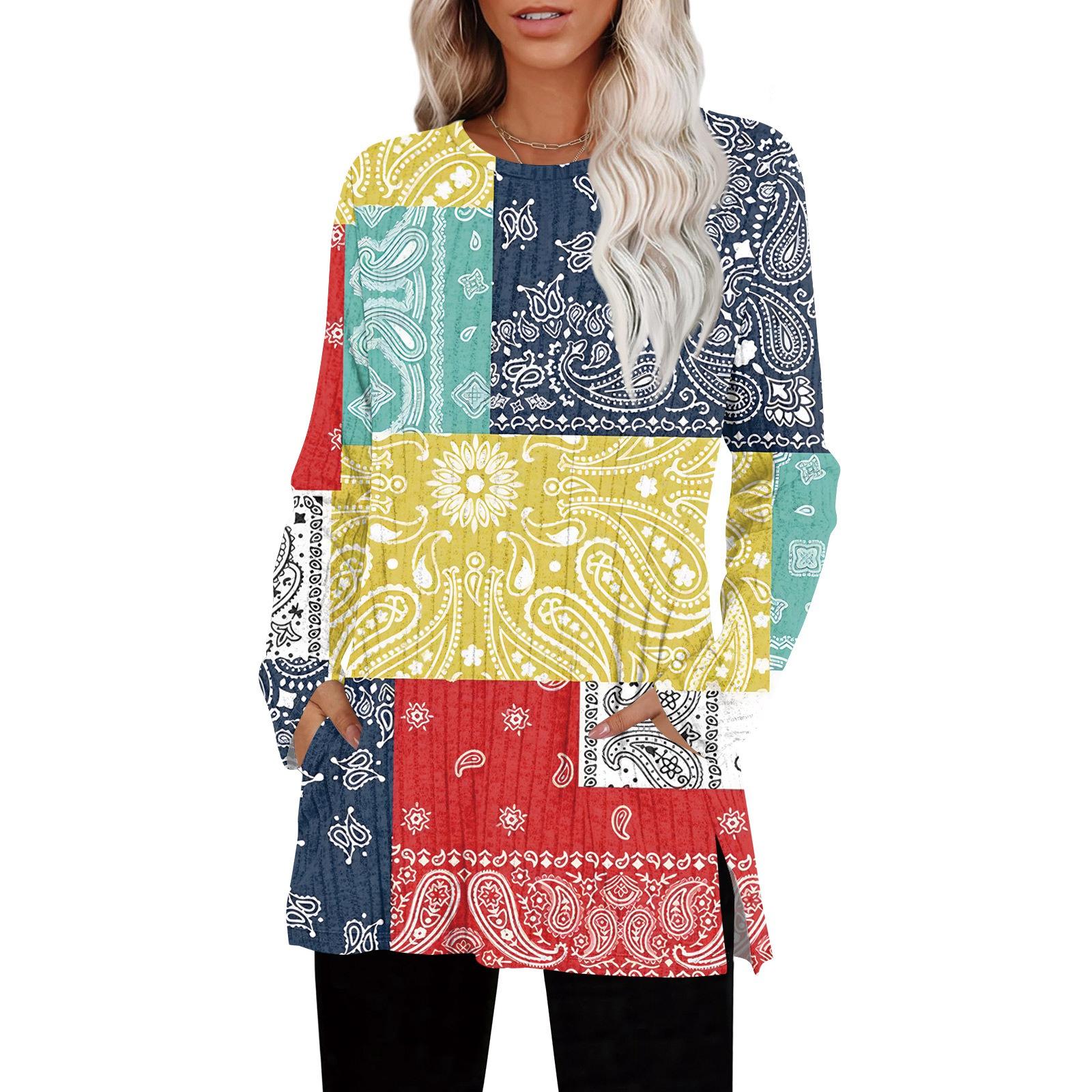 

Женские свитера с круглым вырезом, рубашки с длинным рукавом и карманами, осенние наряды, модная зимняя одежда, боковой разрез XL жёлтый