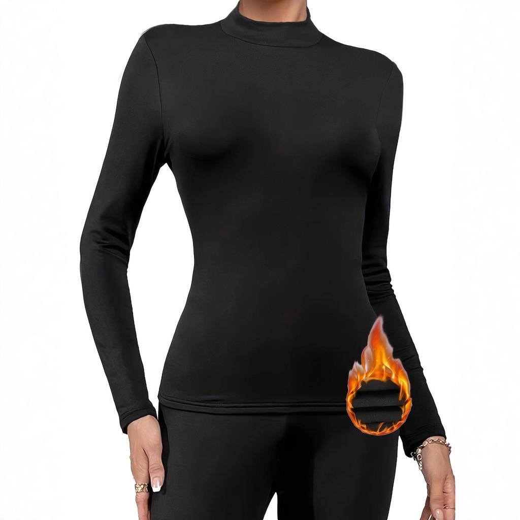 Sous-couche en velours pour femme transfrontalière: Haut à manches longues, confortable, chaud pour l'automne/hiver