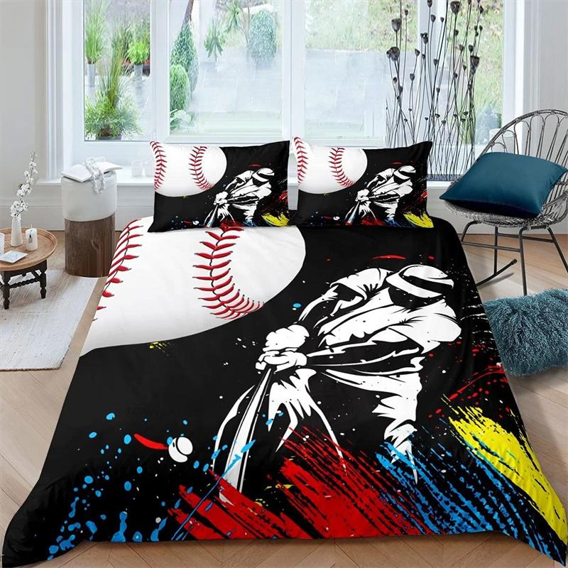 Sport Baseball Konge Dundyne Trekk 3D Ball Sengetøy Sett Gutter Tenåringer Konkurranse Dynetrekk 2/3 stk Polyester Dyne Trekk