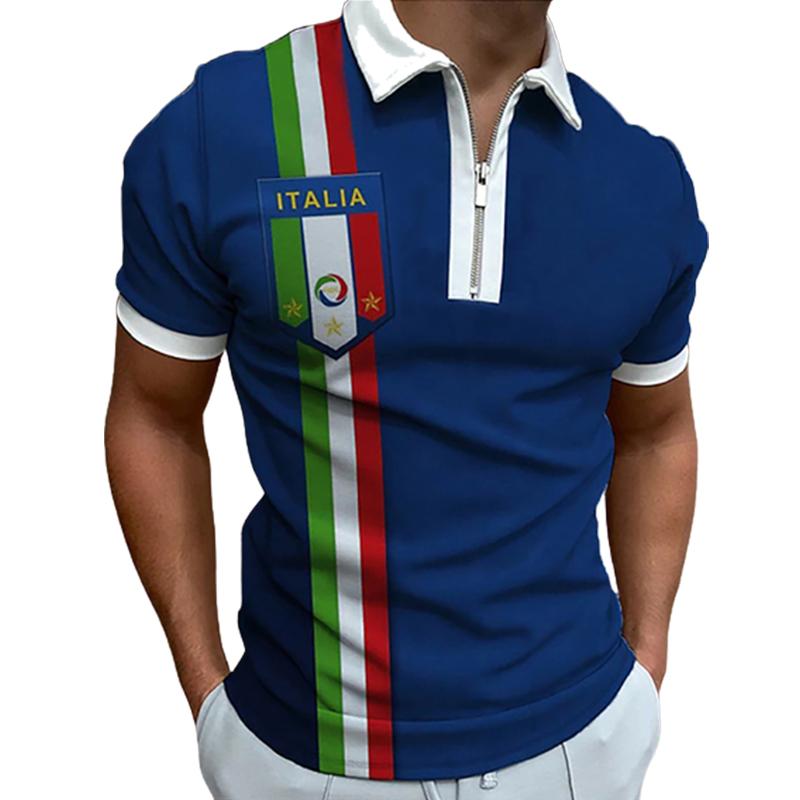 Neformální tričko s klopou Móda pro mladé pánské tričko Tričko s krátkým rukávem Tričko s krátkým rukávem Pánské tričko s 3D potiskem se zlatým pruhem