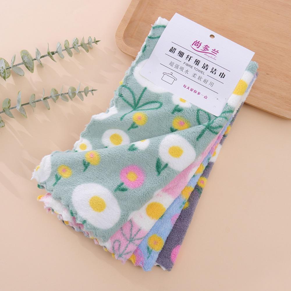 4Pcs Soft Absorbent Kitchen Cleaning Cloths Coral Fleece Reusable Dishcloth Napkins Tableware Cleaning Wipe