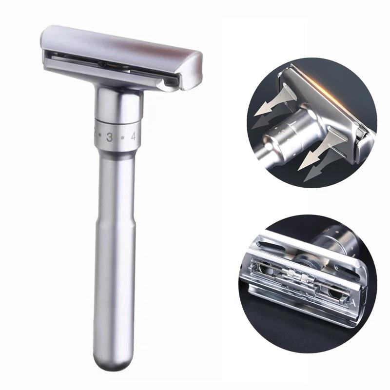 New Adjustable Safety Razor Mens Folding Shaving Double Edge Classic Safety 5 Pcs Titanium Coated Blades And Shaver Holder