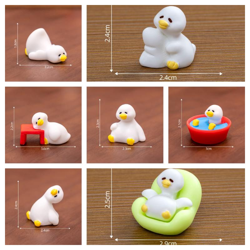 7 STuks Miniatuur Eend Ornamenten Leuke Kleine Eend Beeldjes Speelgoed Lichtgewicht Kleine Decoratie voor Poppenhuis Kinder Verjaardagsfeest Cadeaus