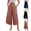 Women Elastic High Waist Pant Casual Fit Wide Leg Long Pants Trousers With Pockets