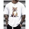 Men's Lovely Cat Print T-shirt, Summer Trendy Casual Short Sleeve Tees