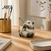 Modern Desktop Plant Holder Leisure Fishing Frog/Cat/Panda/Bear Statue Ornaments, Clear Mini Vases Miniature Cute Animal Ornaments Figurines