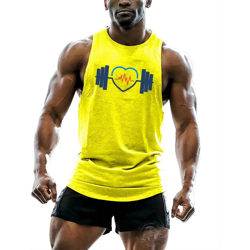 Y2k Gym Sport Style Shirt Vest Tops Summer Men Comfortable Breathable Sport Sleeveless Vest Barbell Print Tops Brand New