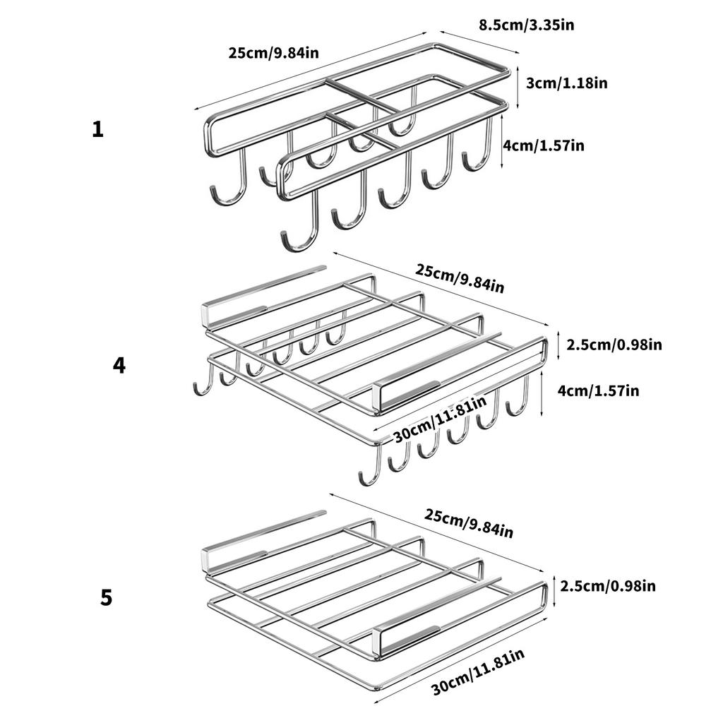 Stainless Steel Under Cabinet Hanging Organiser For Kitchen Pot Lid Rustproof Cutting Board Holder with Hook