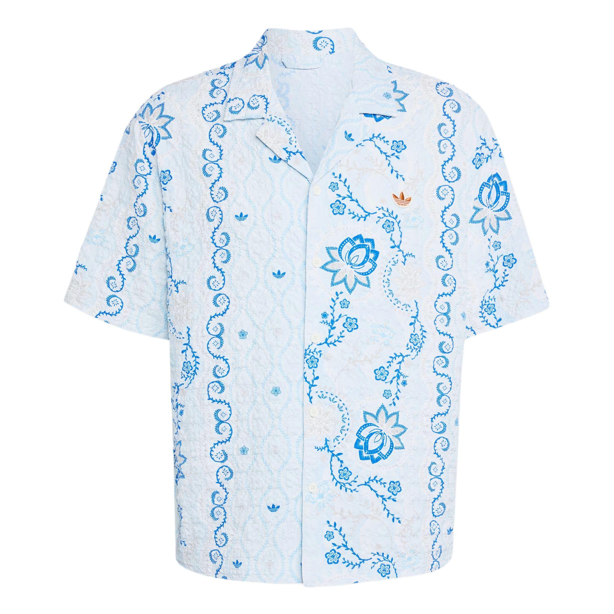 Adidas Originals Printed Bubble Gauze Relaxed Fit Zip Short Sleeve Shirt Men shirts KX1225 XS