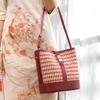 Houndstooth Pattern Niche Design Large-capacity Underarm Bucket Bag for Women 2023 Birthday Gift Red Bridal Wedding Bag