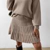 2024 Autumn Women's Solid Color Semi-High Neck Knitted Top and Pleated Skirt Set
