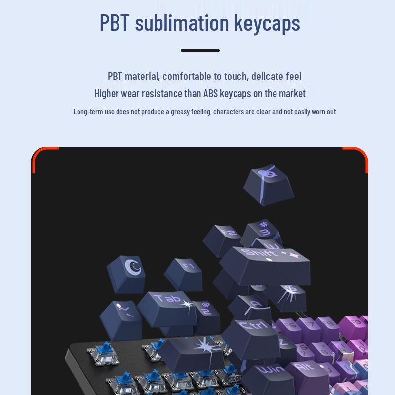 E-sports Blue Switch Wired Mechanical Keyboard, 104-Key PBT Design for Girls & Office Customization
