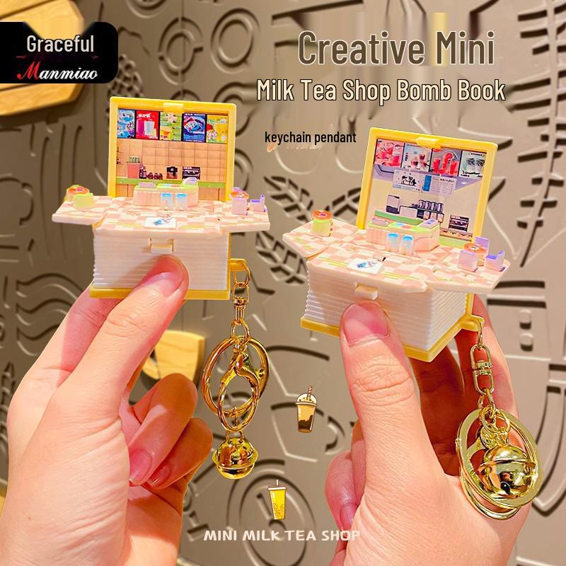 Cartoon Milk Tea Shop Keychain: Cute Couple Backpack Pendant & Creative Ornament Gift