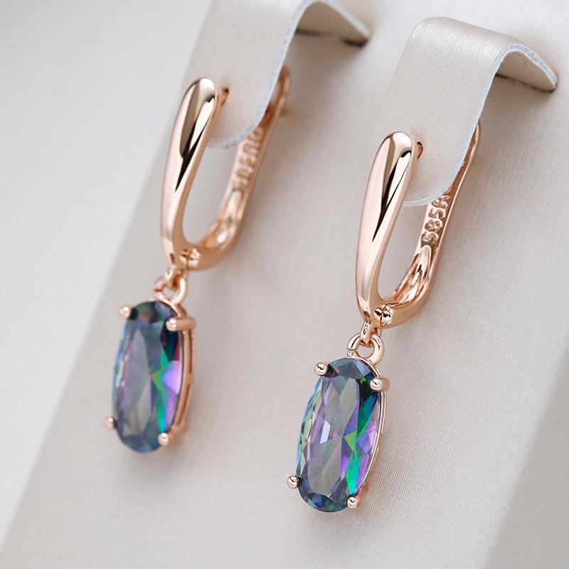 Kienl Simple Colorful Natural Zircon Drop Earring For Women Luxury Rose Gold Color Long Earring High Quality Daily Jewelry