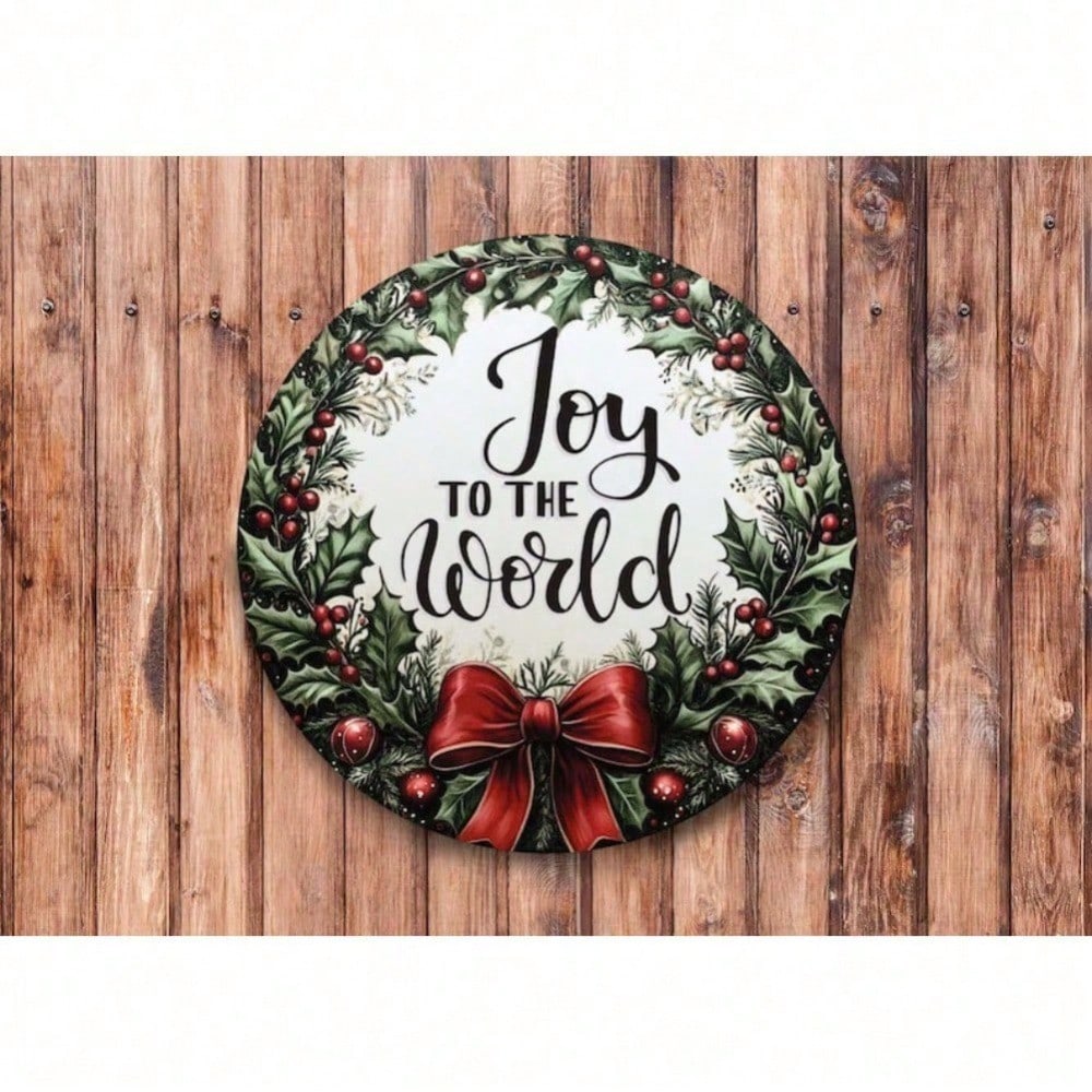 

Vintage Christmas Joy Metal Sign, Rustic Holly Wreath Wall Decor For Home, Farmhouse Holiday Hanging Ornament 20x20 різнокольоровий
