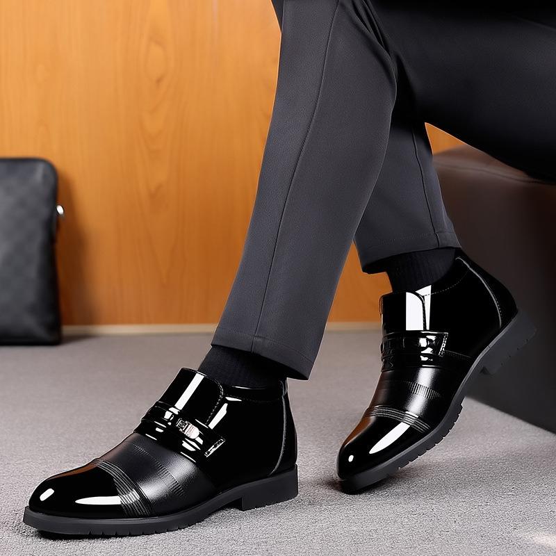 Men's lazy pedal fashionable versatile high-top leather shoes cotton shoes winter velvet warm thickened business male father