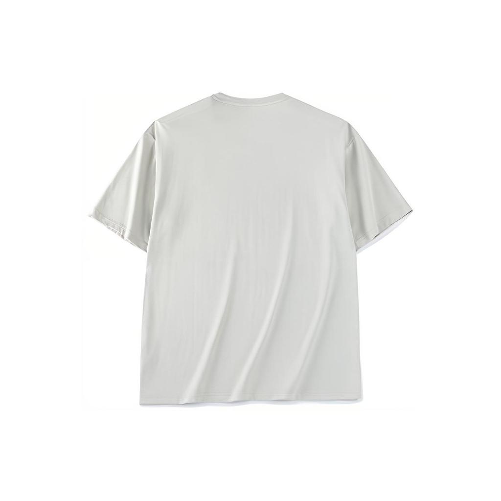 Anta Logo Pattern Round Neck Pullover Loose Short Sleeve T-Shirt Unisex Tops Beige 972328113-2