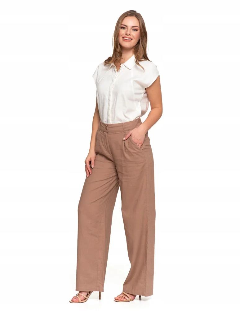 Women's Linen Trousers, Wide, High Waist, Elegant, MORAJ S BEIGE