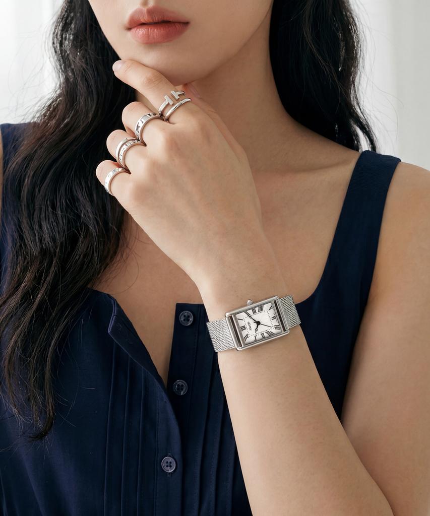 Sialeugo Sg-010Sl-S-S Fennel Collection Women'S Mesh Silver Steel Wristwatch