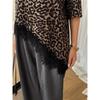 T-Shirt for Women Summer Leopard Plus Size Long Sleeve Top Round Neck Casual Stretch Loose-Fit T-Shirt