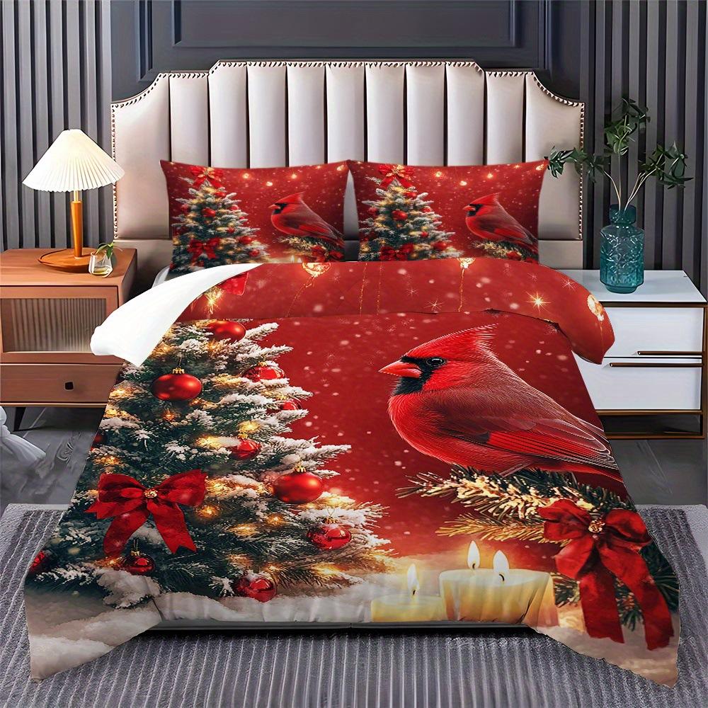 Red Bird Quilt Cover Three-Piece Animal Count Printing Kit Duvet Cover Bedroom Home Decoration