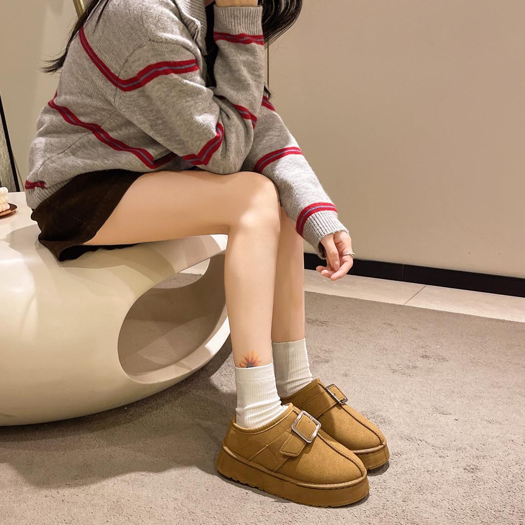 Korean version of the ladies plush lining-soft elastic muffin sole slippers home outdoor slippers thickened warm lightweight comfortable shoes