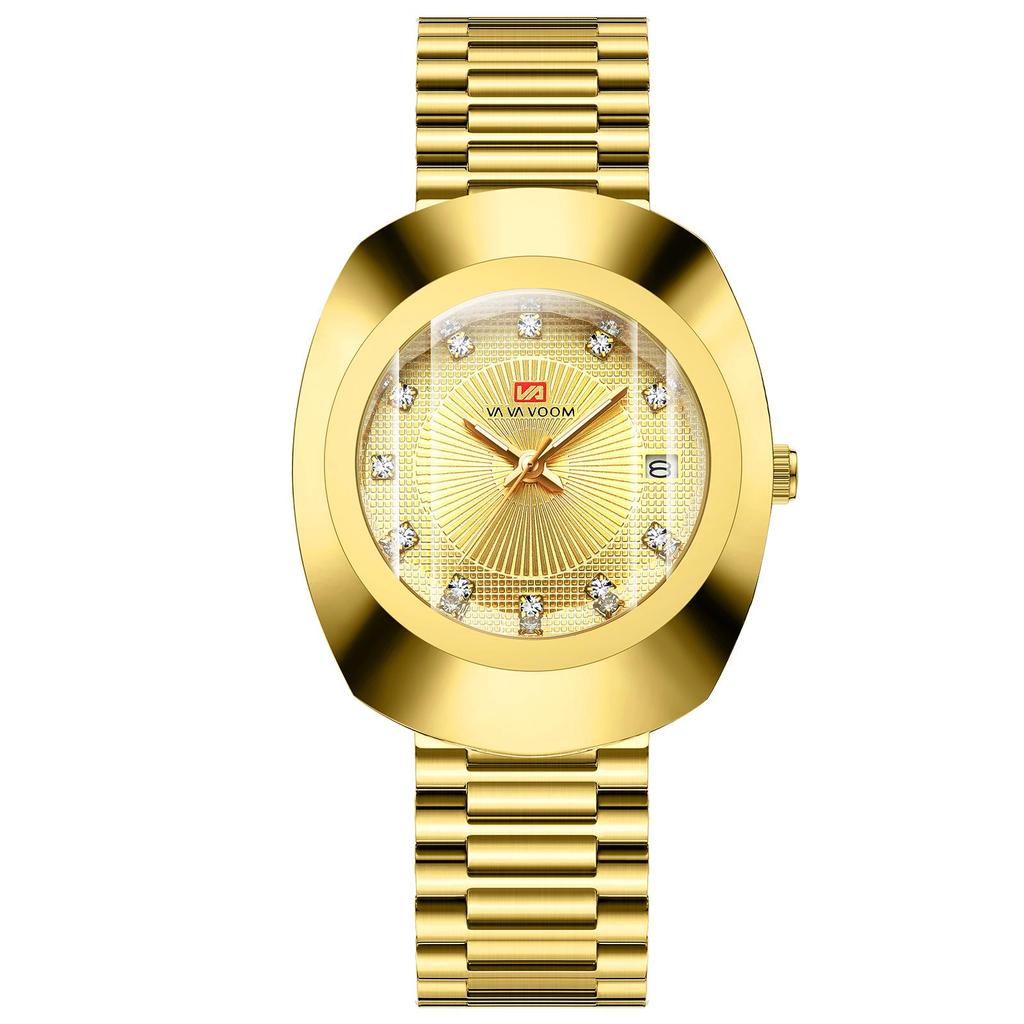 Gold Diamond-Set Waterproof Quartz Couple Watch with Steel Band
