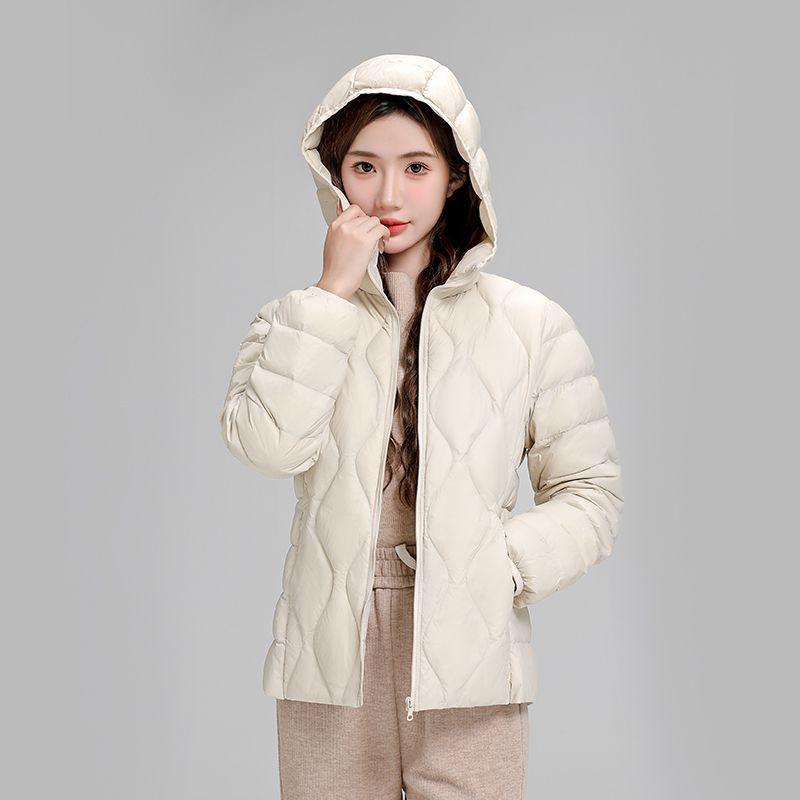 Womens Lightweight Hooded Down Jacket White Duck 91% Fill Power Casual Office Wear Fall Winter