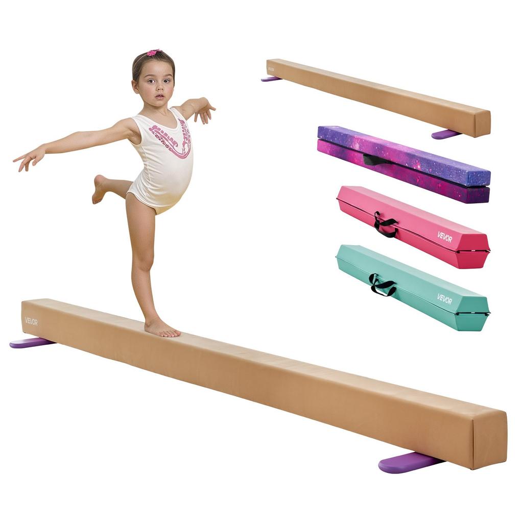 VEVOR 8FT Balance Beam for Kids, 158.7 KG Stable Support Gymnastics Floor Beam with Non-Slip Wooden Mats