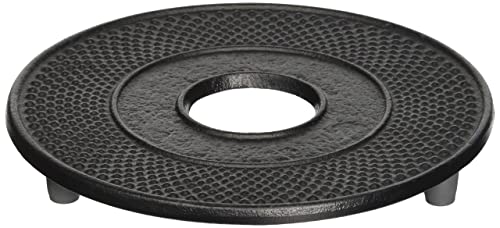 Iwachu Ironware Pot Holder, Round Arare, Large, Black, 13.5cm, Nambu Ironware, 17002